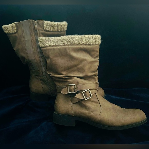 Torrid Faux Leather Sweater Trimmed Slouchy Moto Boots Extra WW Sz 12, gray - Picture 5 of 6